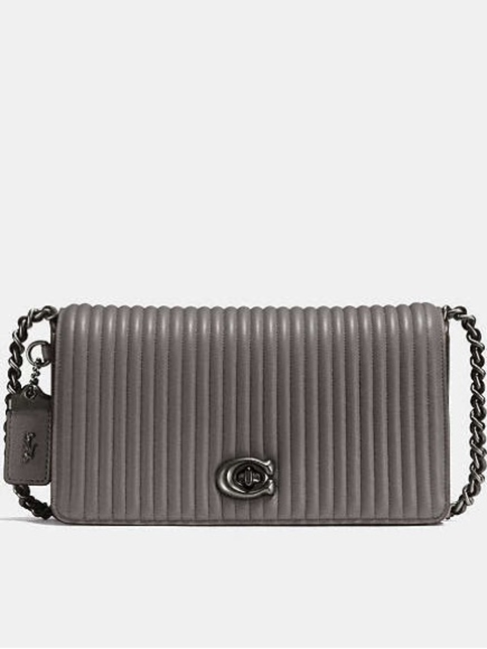 Coach Quilted Leather Crossbody in Gray with Black Chain